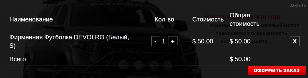 Оформление заказа для участия в розыгрыше автомобиля Деволро